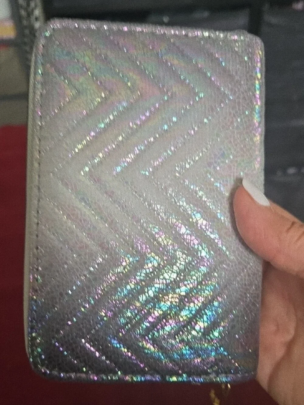 Holographic Zip-Around Wallet in Iridescent Silver